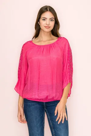CROCKET WEDGE BUBBLE HEM PEASANT BLOUSE