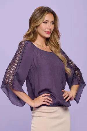 CROCKET WEDGE BUBBLE HEM PEASANT BLOUSE