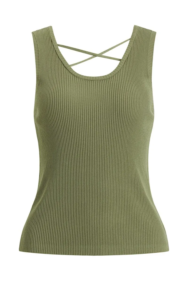 Cross Over Knit Tank - Khaki