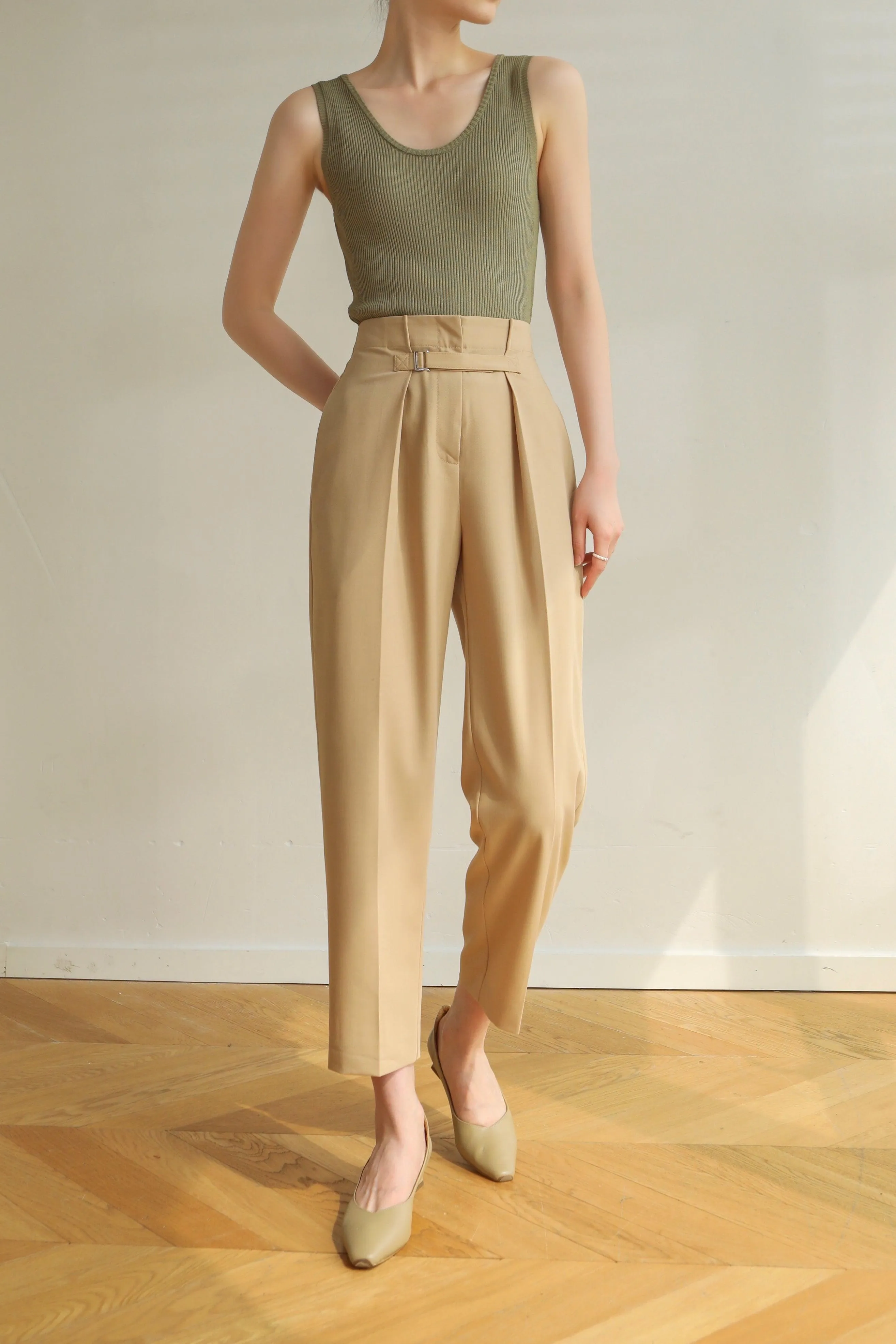 Cross Over Knit Tank - Khaki
