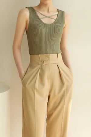 Cross Over Knit Tank - Khaki