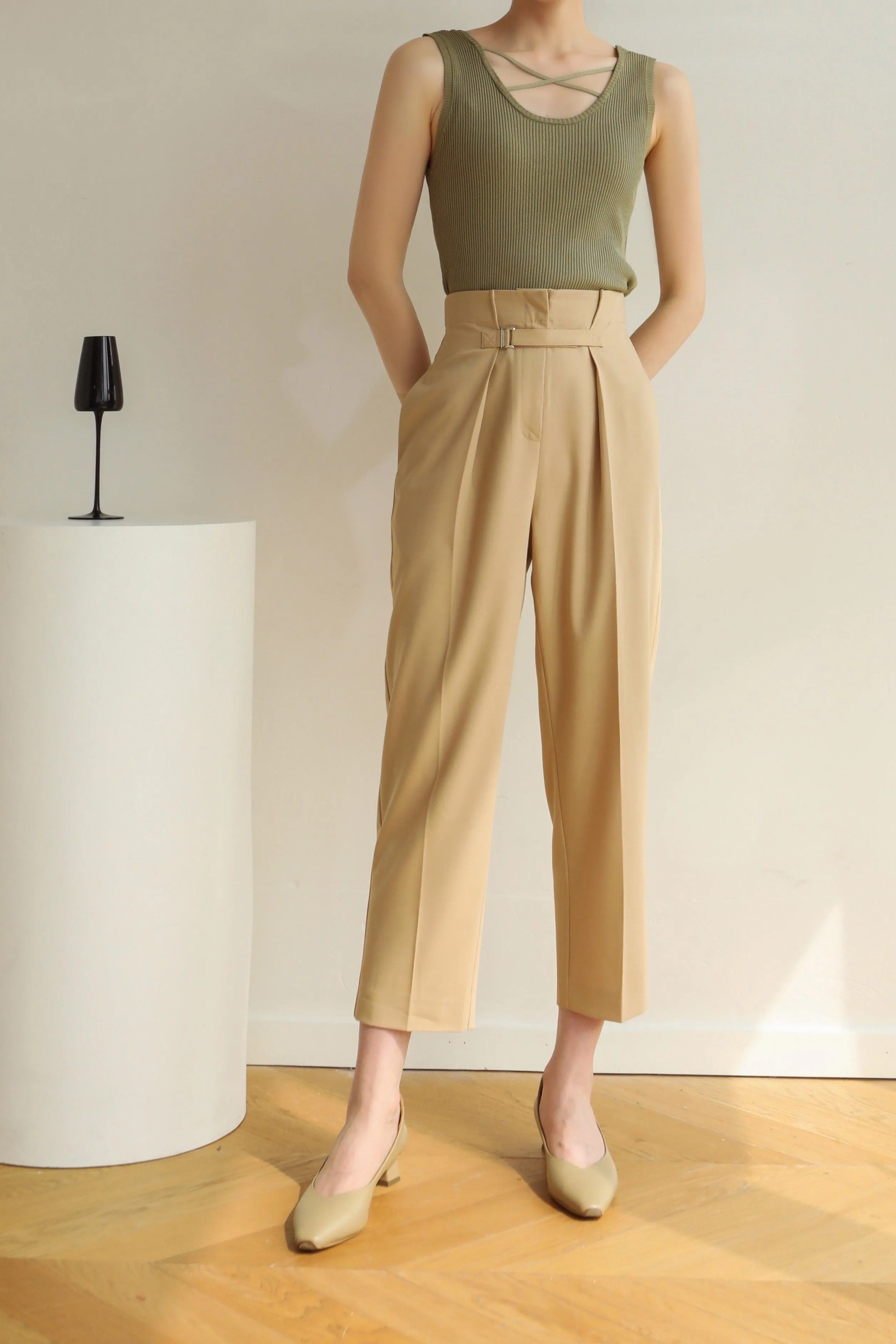 Cross Over Knit Tank - Khaki