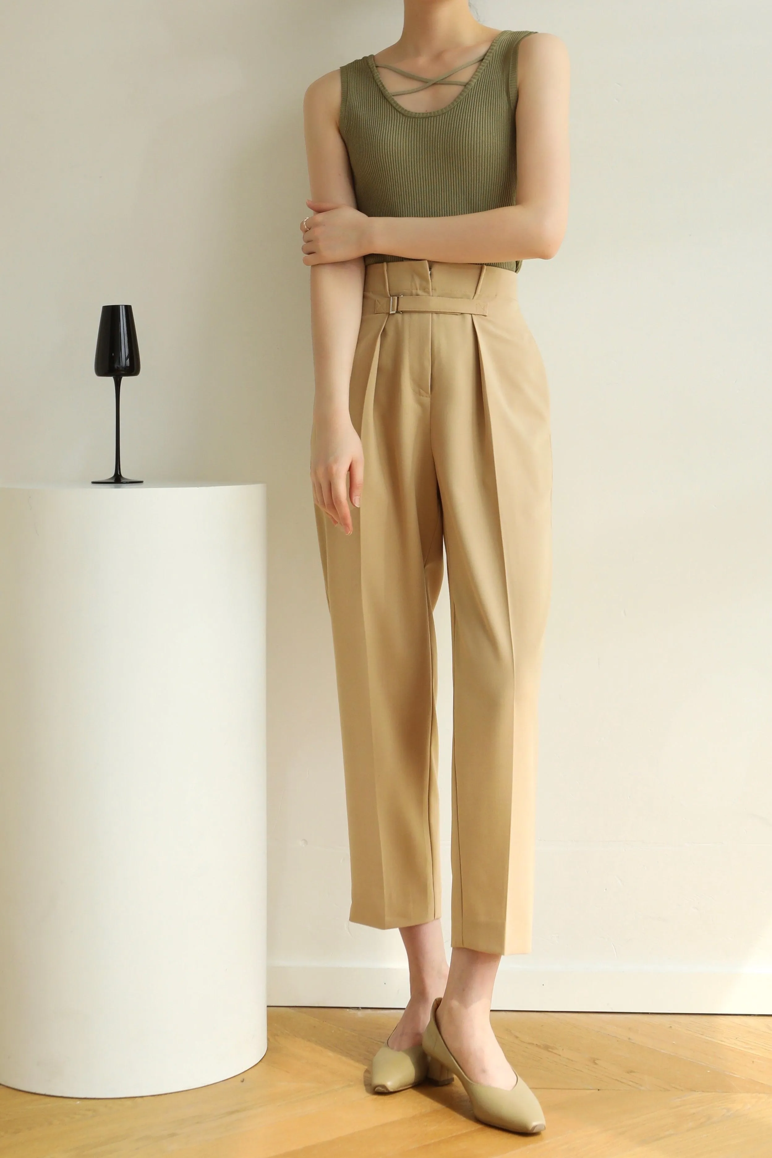 Cross Over Knit Tank - Khaki