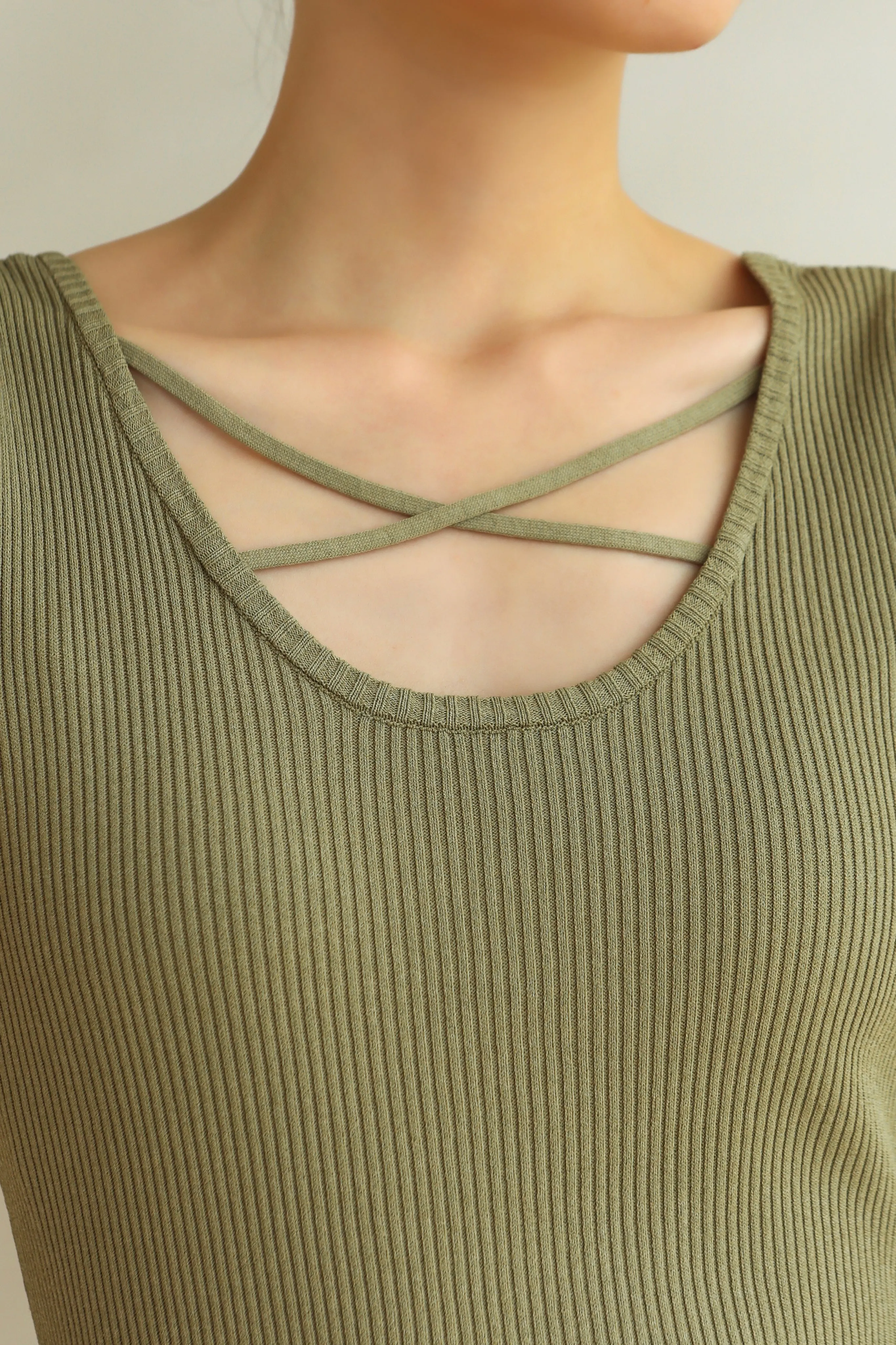 Cross Over Knit Tank - Khaki