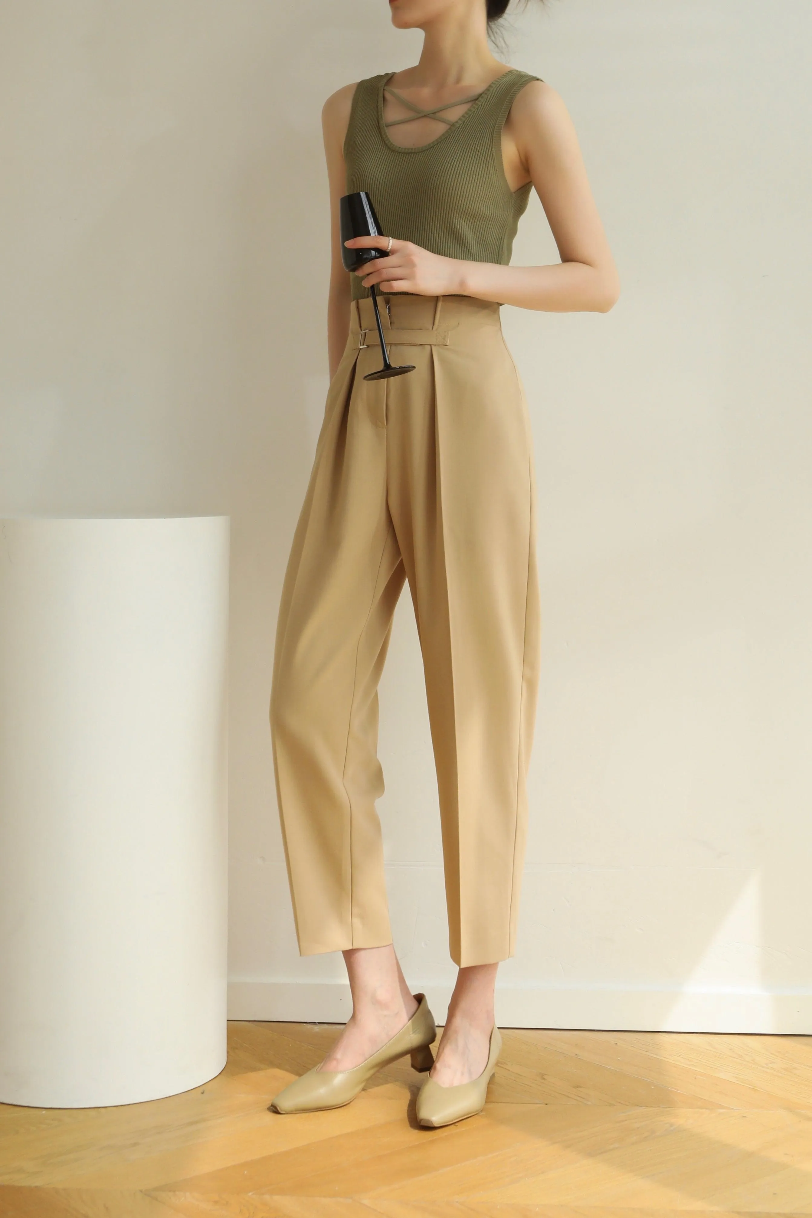 Cross Over Knit Tank - Khaki