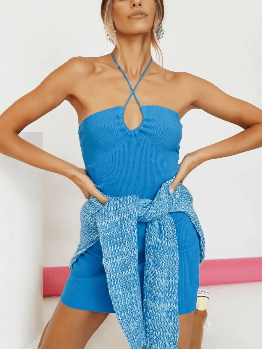 Crossa Knit Mini Dress - Blue