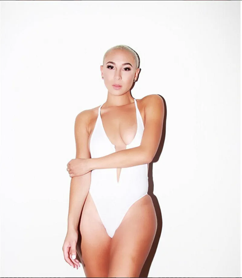 Deep V Neck Backless Kim Kardashian Style Bikini Bodysuit