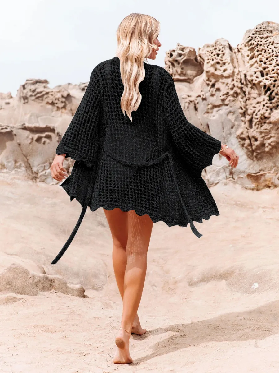 Delta Crochet Knit Cardigan - Black