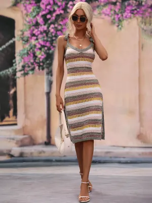 Desert Sunsets Knit Stripe Midi Dress - Grey