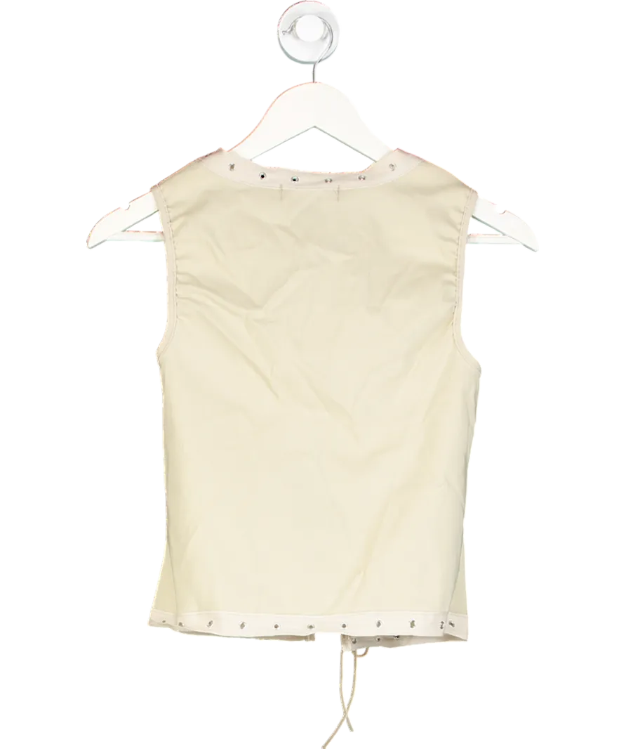 Ego Beige Sleeveless Eyefront Detail Tie Front Top UK 8