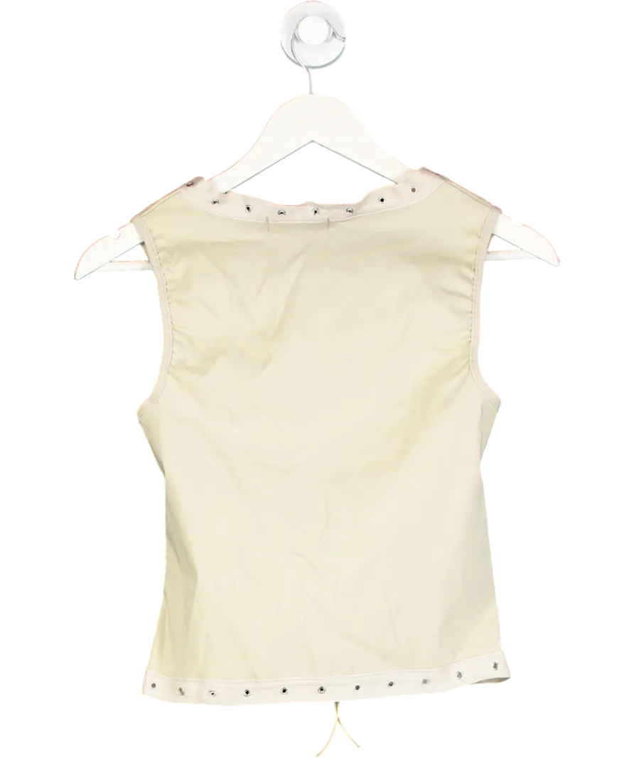 Ego Beige Sleeveless Eyefront Detail Tie Front Top UK 8