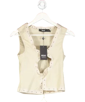 Ego Beige Sleeveless Eyefront Detail Tie Front Top UK 8