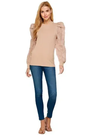 Embellished Puff Sleeve detail Knit Top