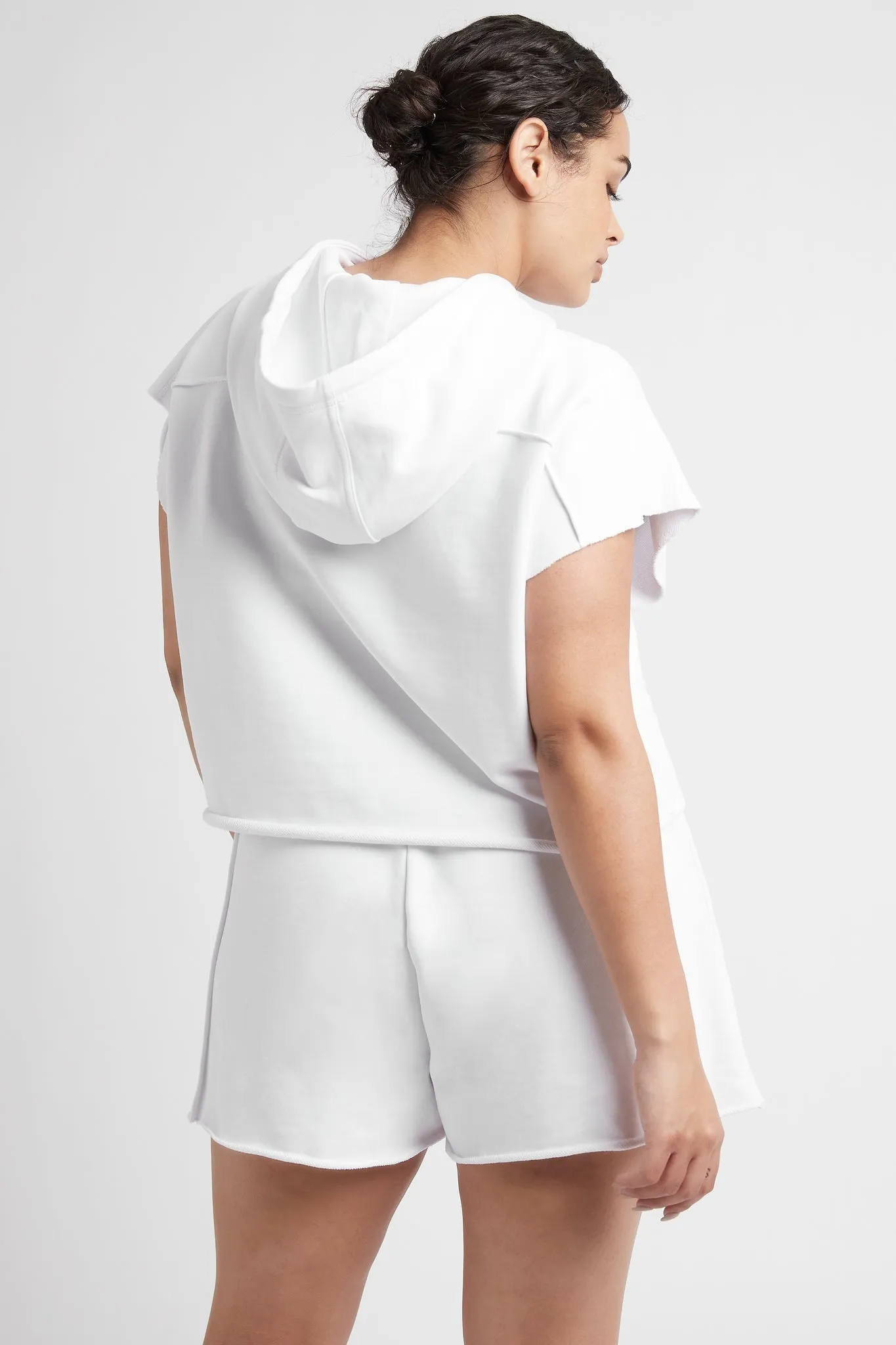 Embossed Classic Short Sleeve Cropped Hoodie 402