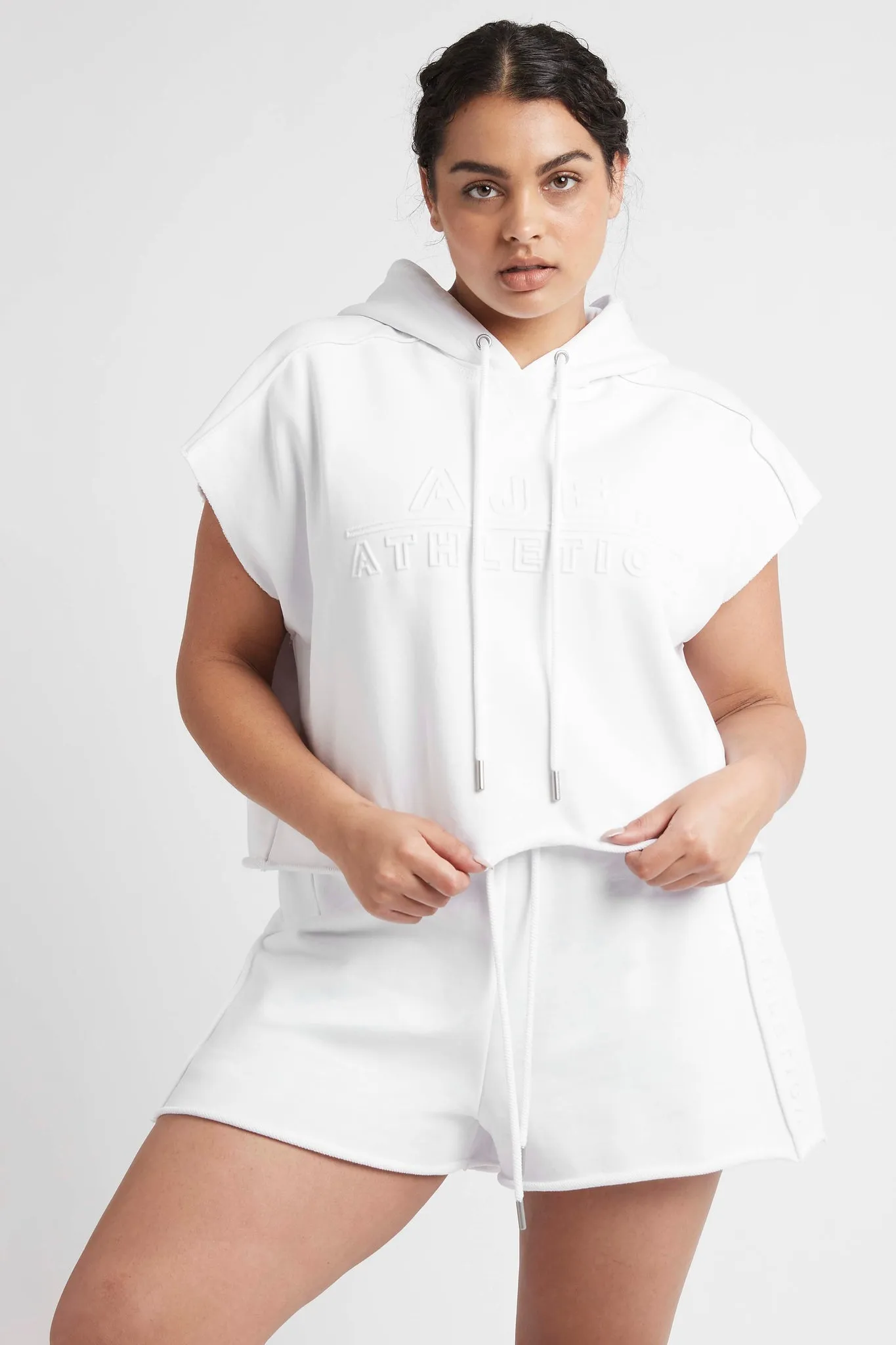 Embossed Classic Short Sleeve Cropped Hoodie 402