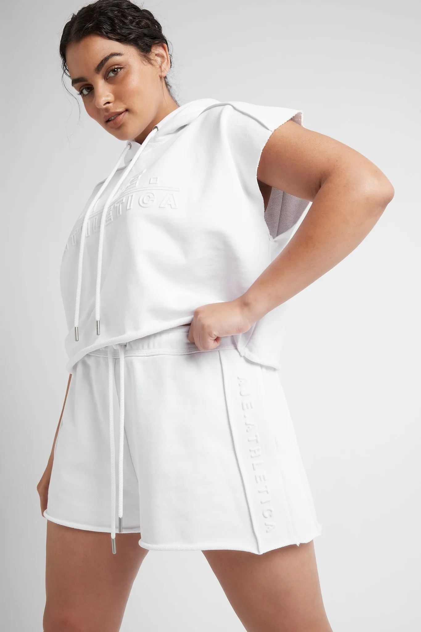 Embossed Classic Short Sleeve Cropped Hoodie 402