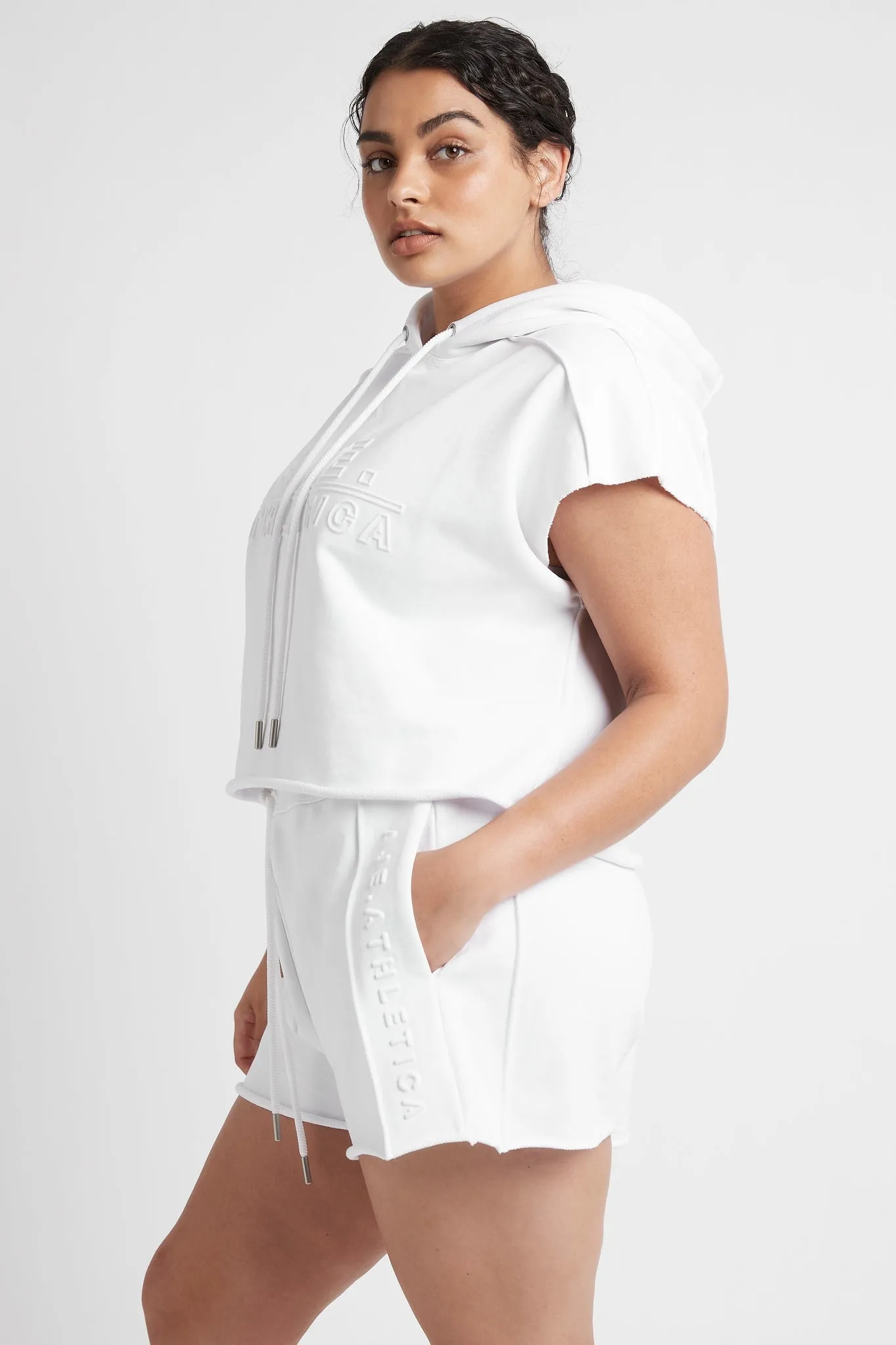 Embossed Classic Short Sleeve Cropped Hoodie 402