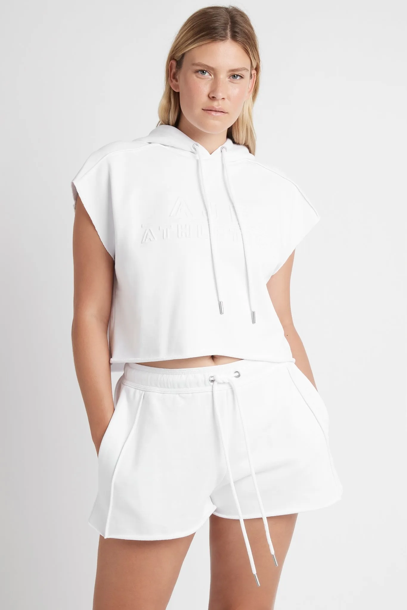 Embossed Classic Short Sleeve Cropped Hoodie 402
