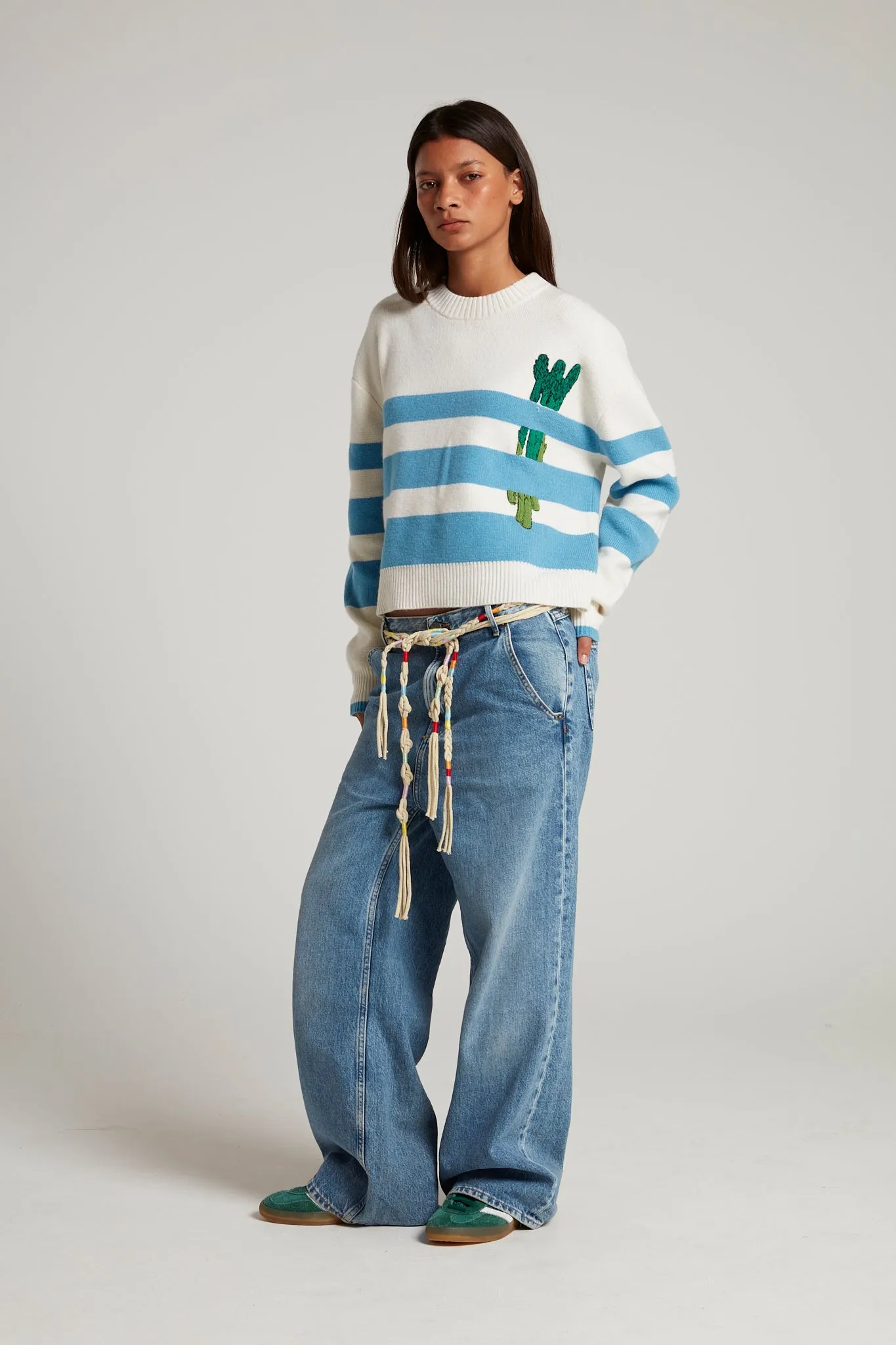 Embroidered Asparagus Stripe Sweater