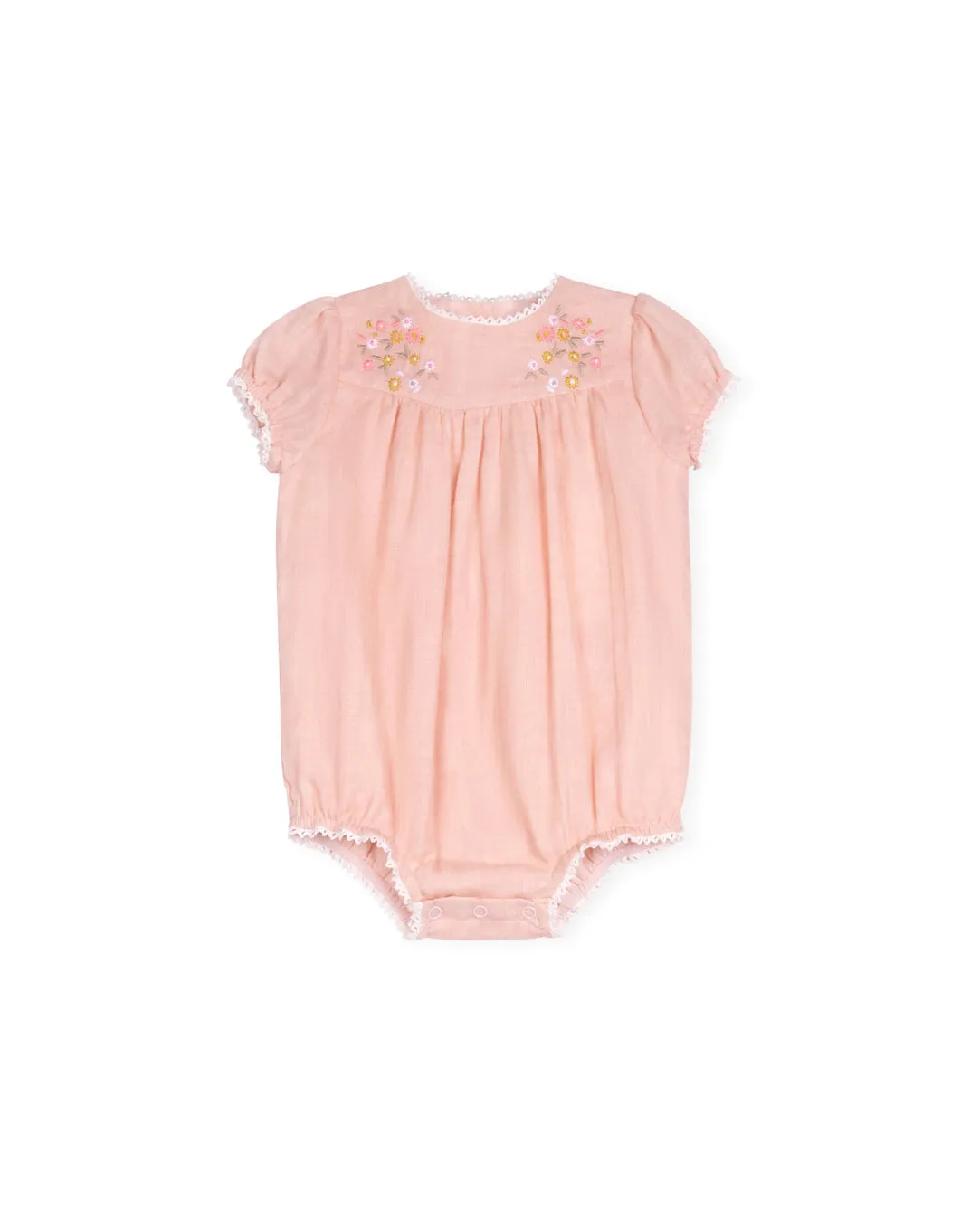 Embroidery Floral Babydoll Linen Romper