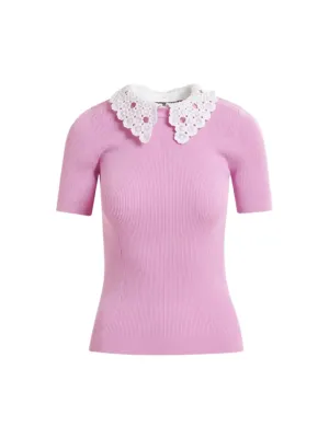 Essentiel Antwerp Halamo Top With Removable Lace Collar in Bell Flower