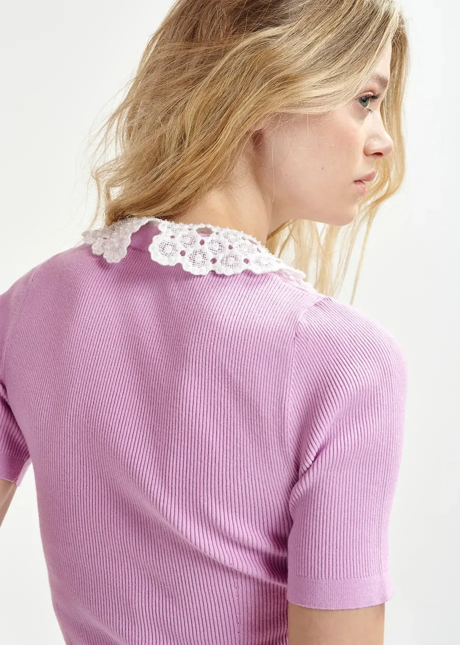 Essentiel Antwerp Halamo Top With Removable Lace Collar in Bell Flower