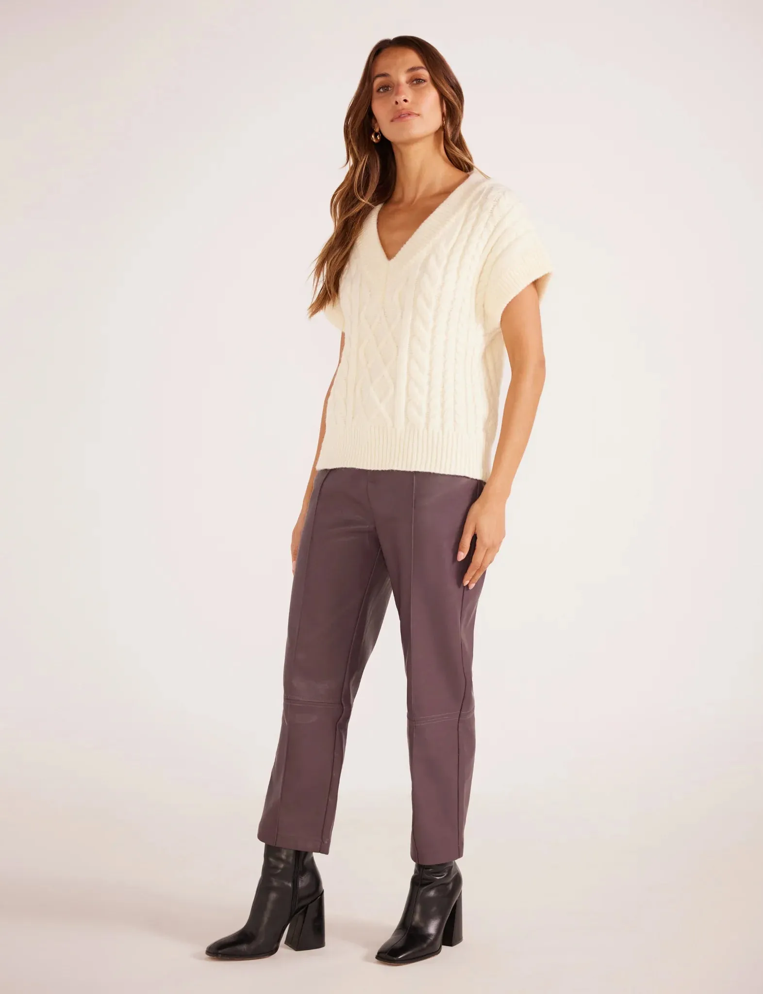 Esther Cable Knit Vest in Ivory