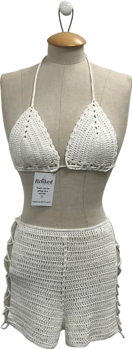 Fashion Nova Cream Crochet Shorts And Top UK S/M