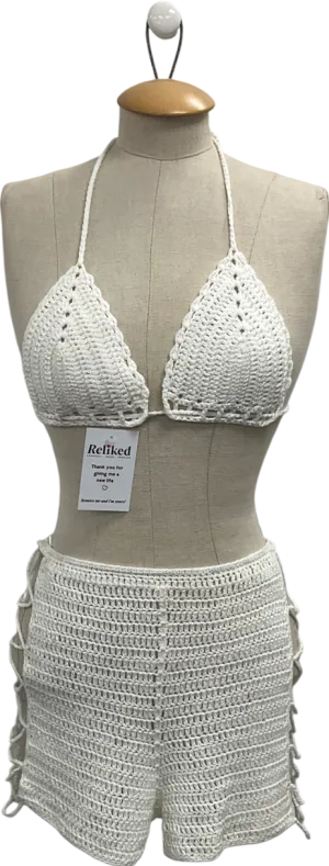 Fashion Nova Cream Crochet Shorts And Top UK S/M