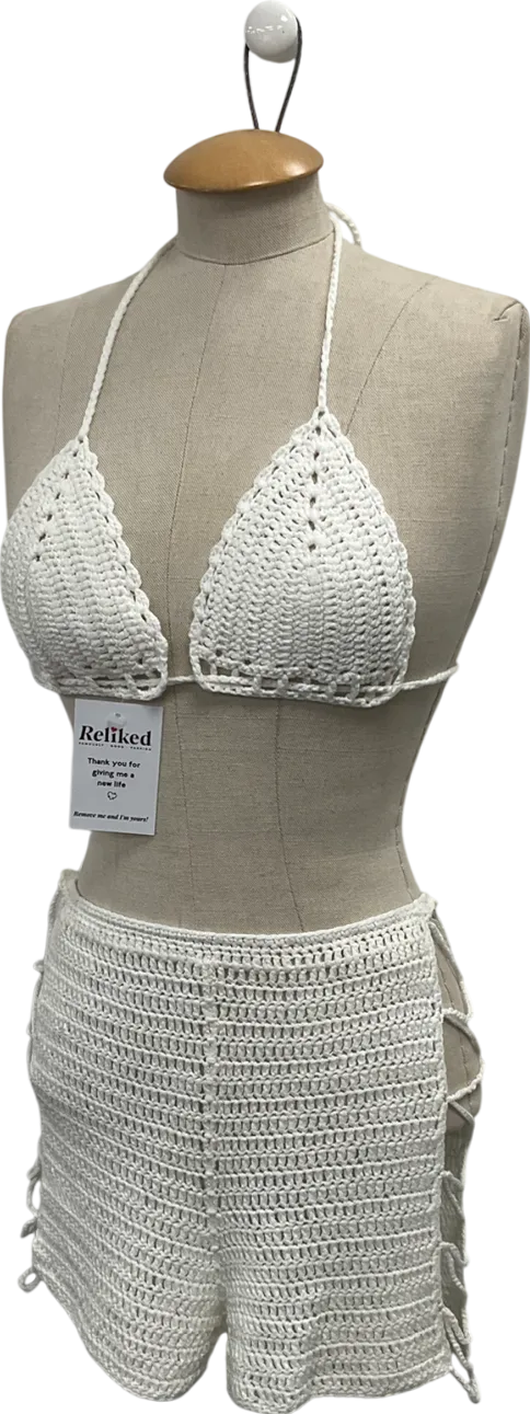 Fashion Nova Cream Crochet Shorts And Top UK S/M