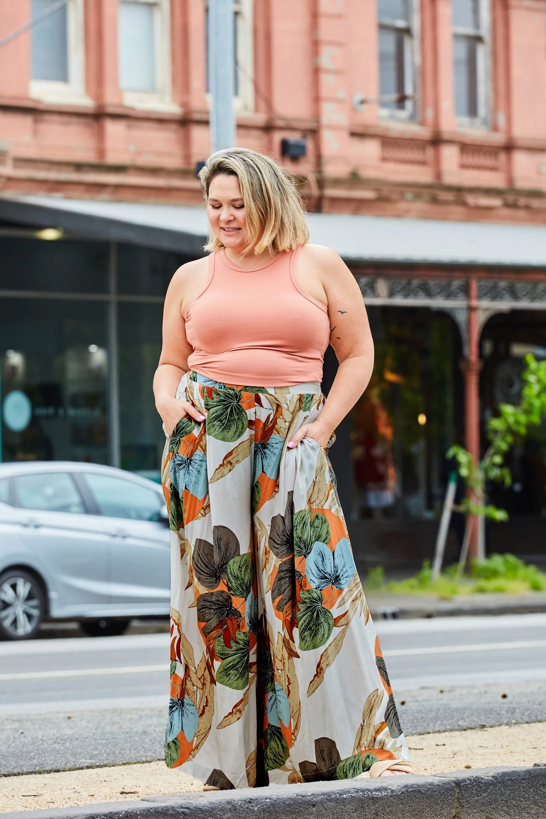 Fitted Rib Tank - Peach