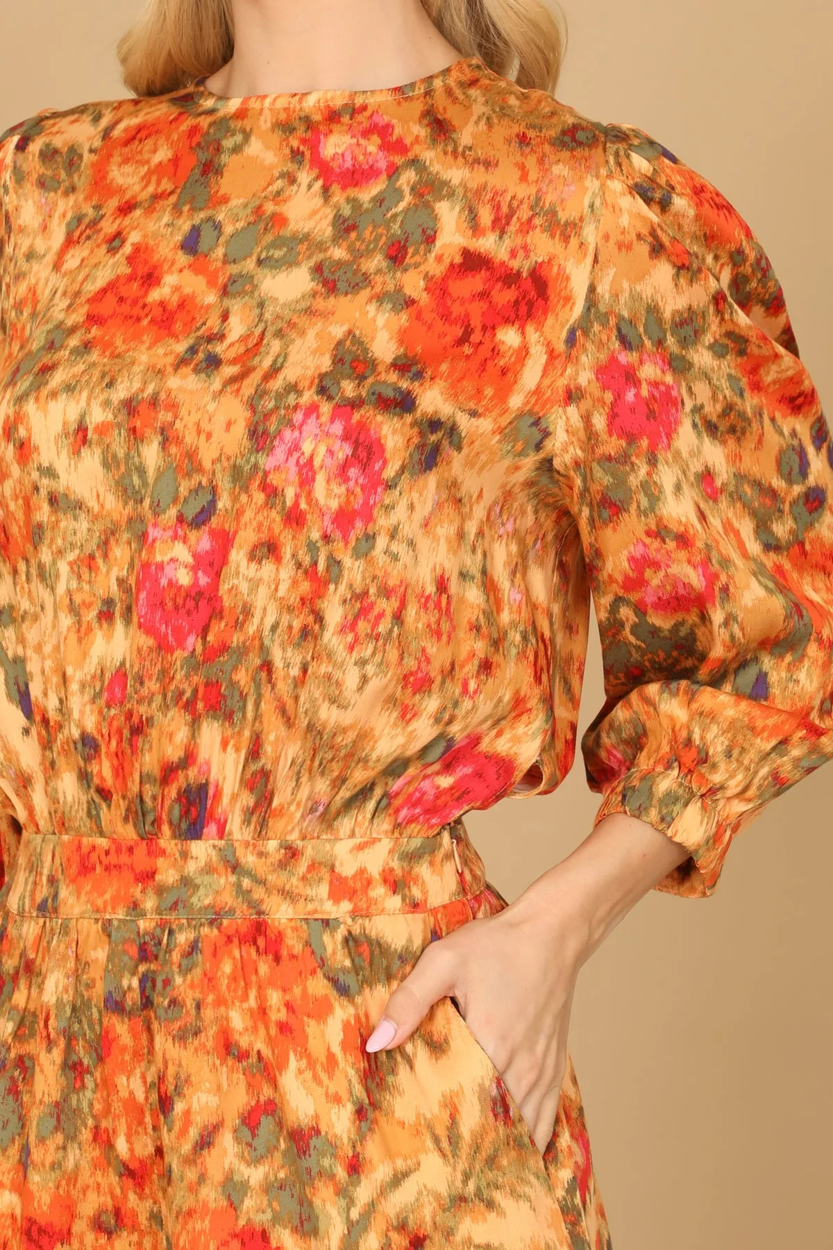 FLORAL PUFF SLEEVE PAINTERLY PRINT ROMPER