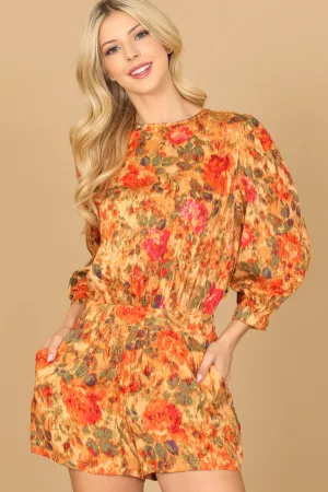 FLORAL PUFF SLEEVE PAINTERLY PRINT ROMPER