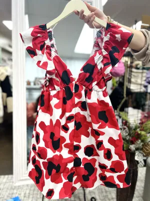 Floral Romper With V Neck   Tie back
