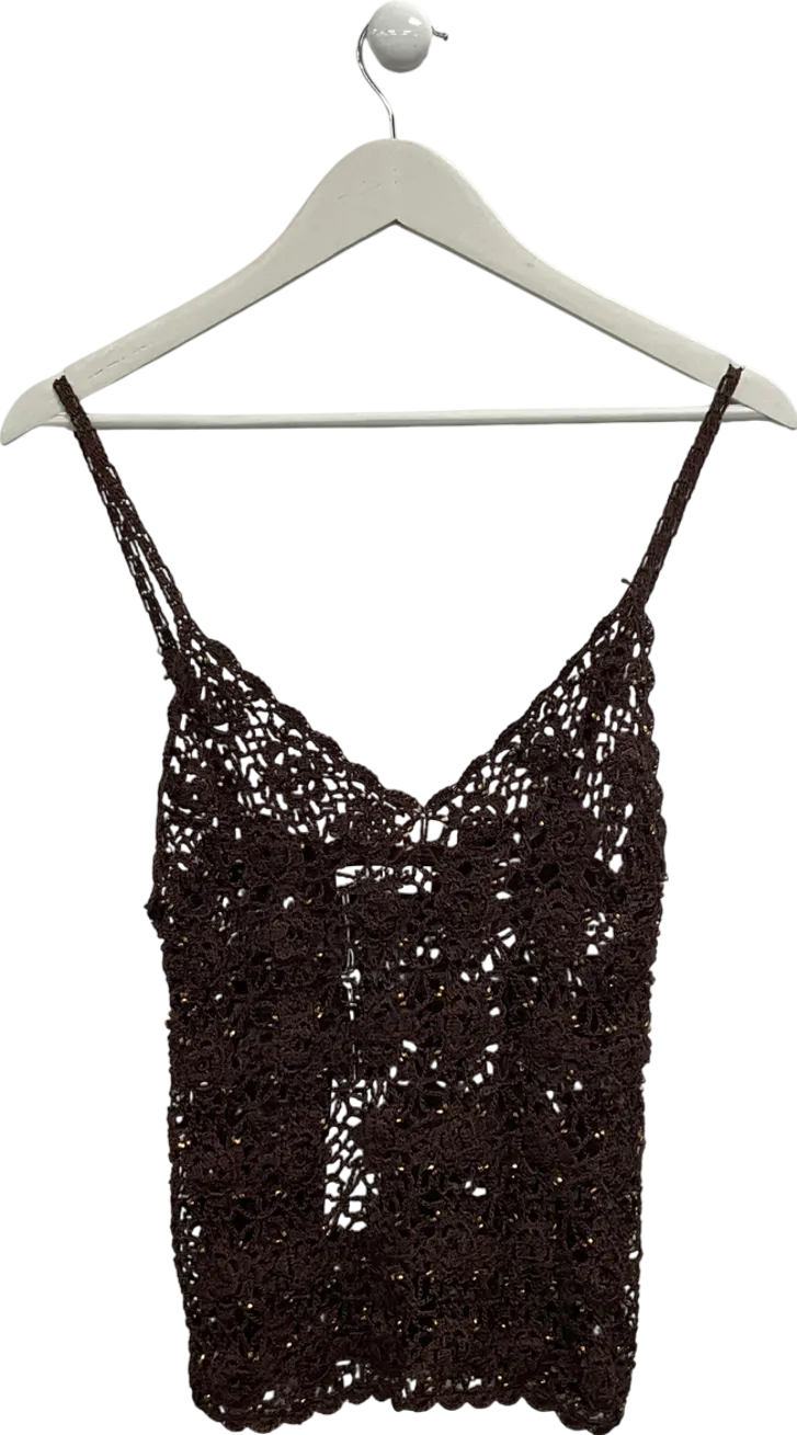 Frankies Bikinis Brown Pearl Crochet Tank UK S