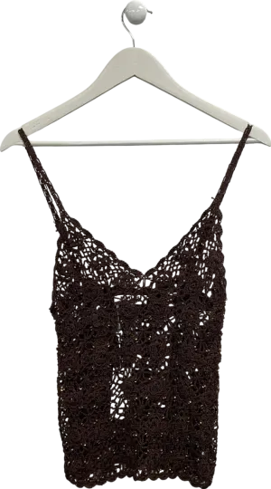 Frankies Bikinis Brown Pearl Crochet Tank UK S