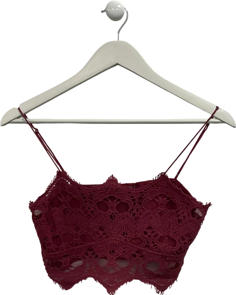Free People Athena crochet lace scalloped Bralette In Wine UK M