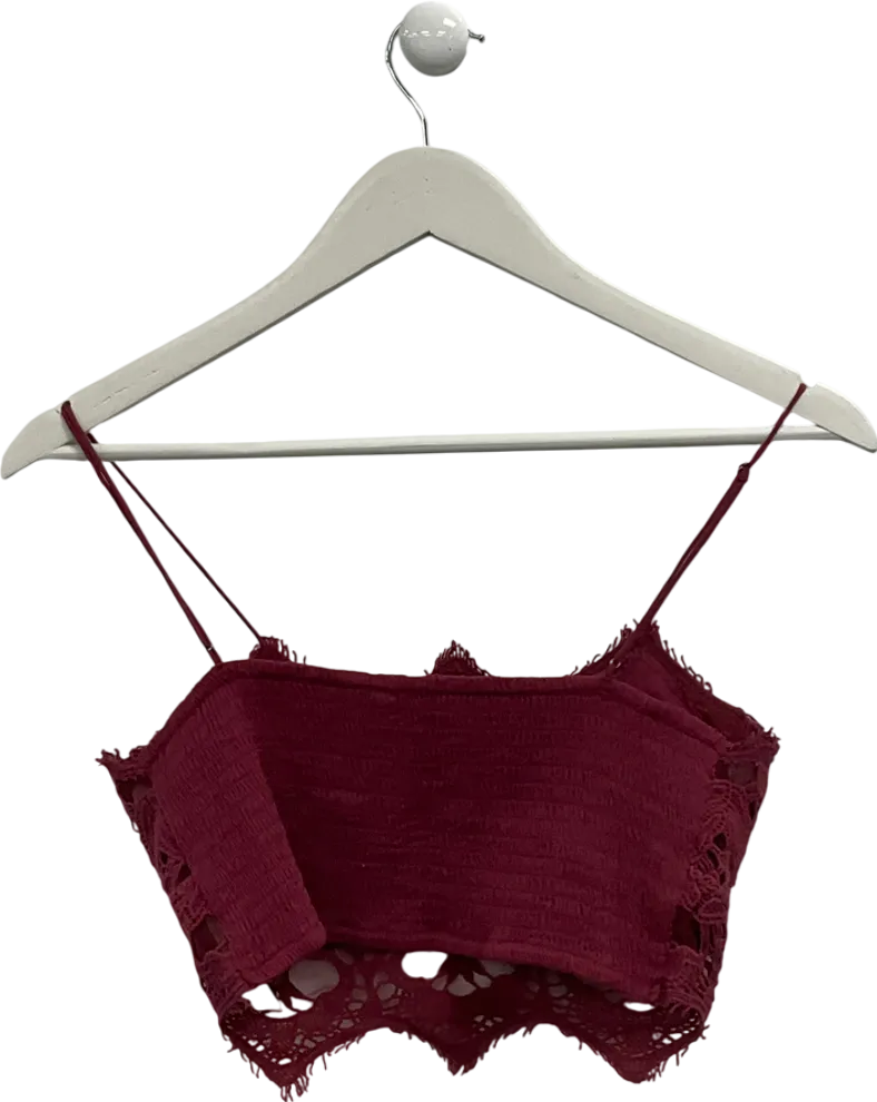 Free People Athena crochet lace scalloped Bralette In Wine UK M