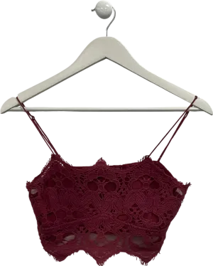 Free People Athena crochet lace scalloped Bralette In Wine UK M