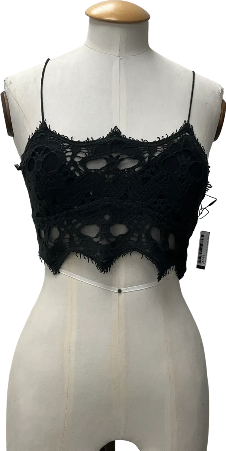 Free People Black crochet Lace Athena scallop Crop Top UK M