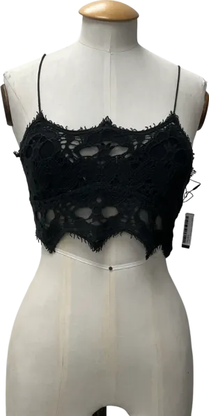 Free People Black crochet Lace Athena scallop Crop Top UK M