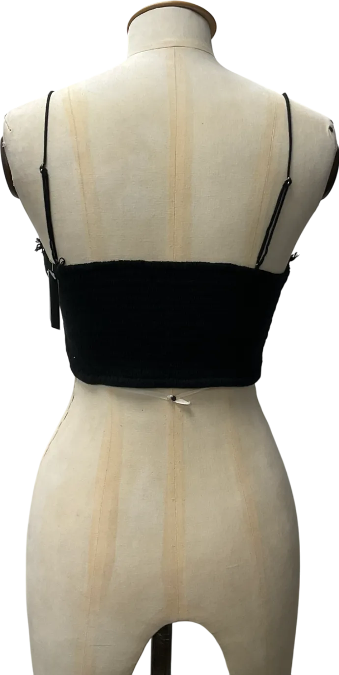 Free People Black crochet Lace Athena scallop Crop Top UK M