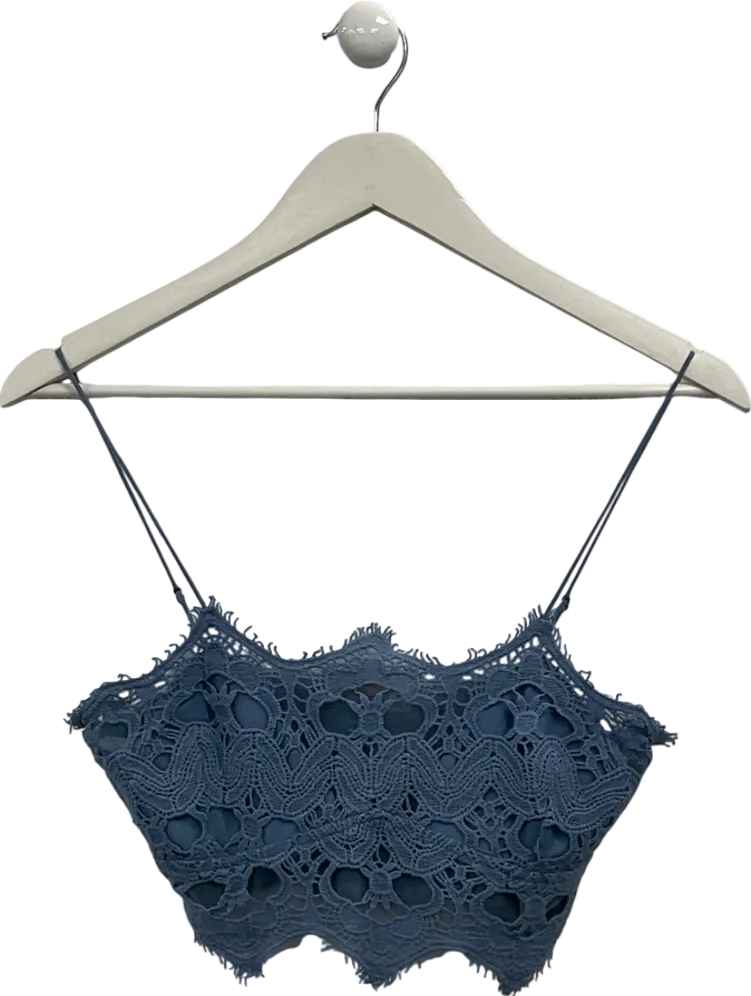 Free People Blue Athena Scallop Crochet Bralette UK M