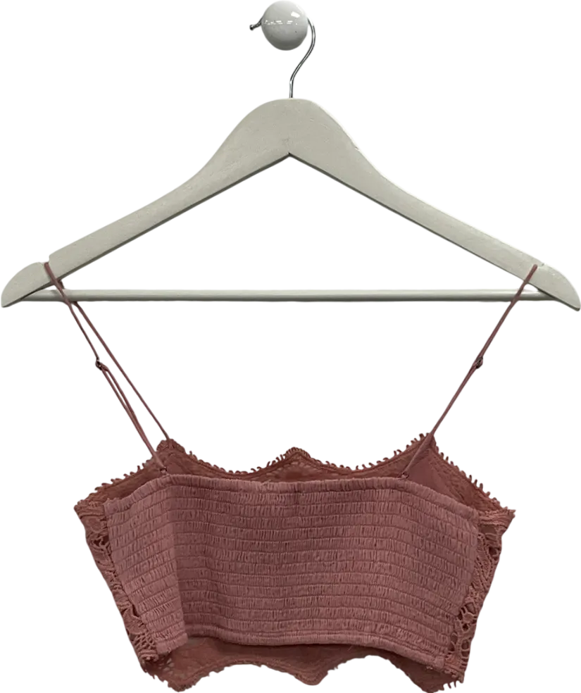 Free People Pink Athena Scallop Crochet Bralette UK XS