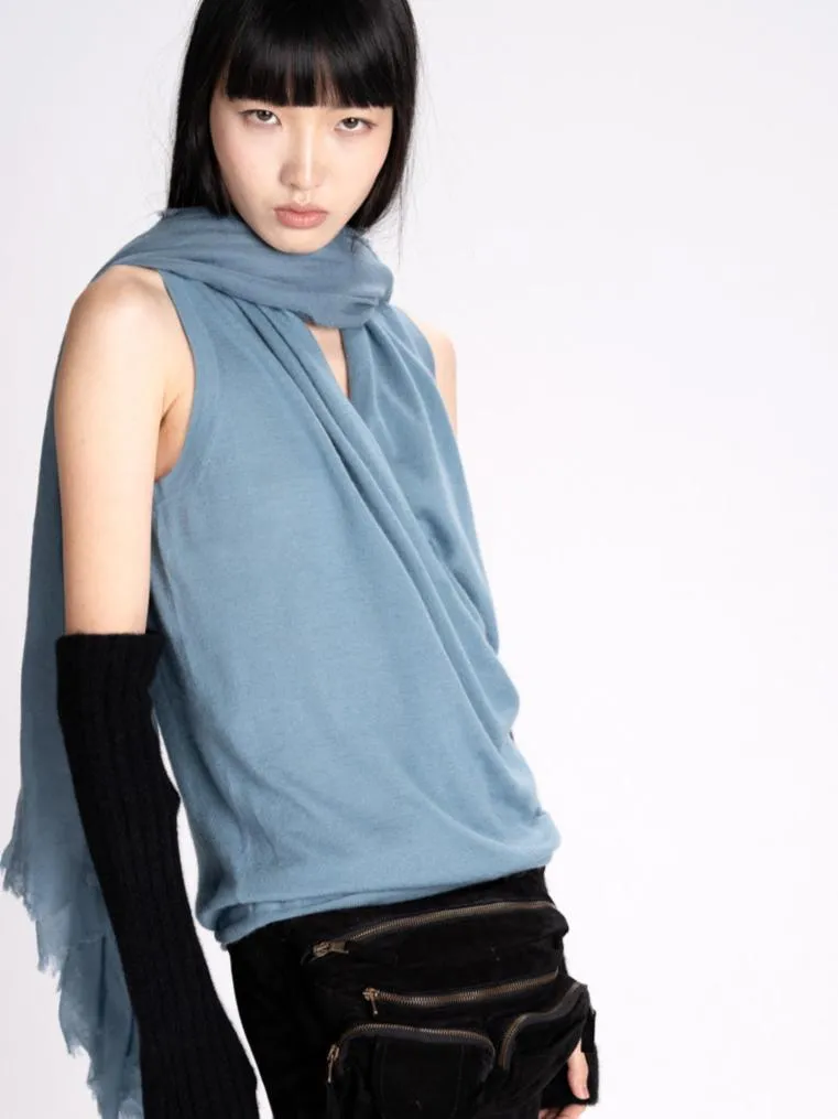 Frenckenberger Sleeveless Cross Front Cashmere Shirt