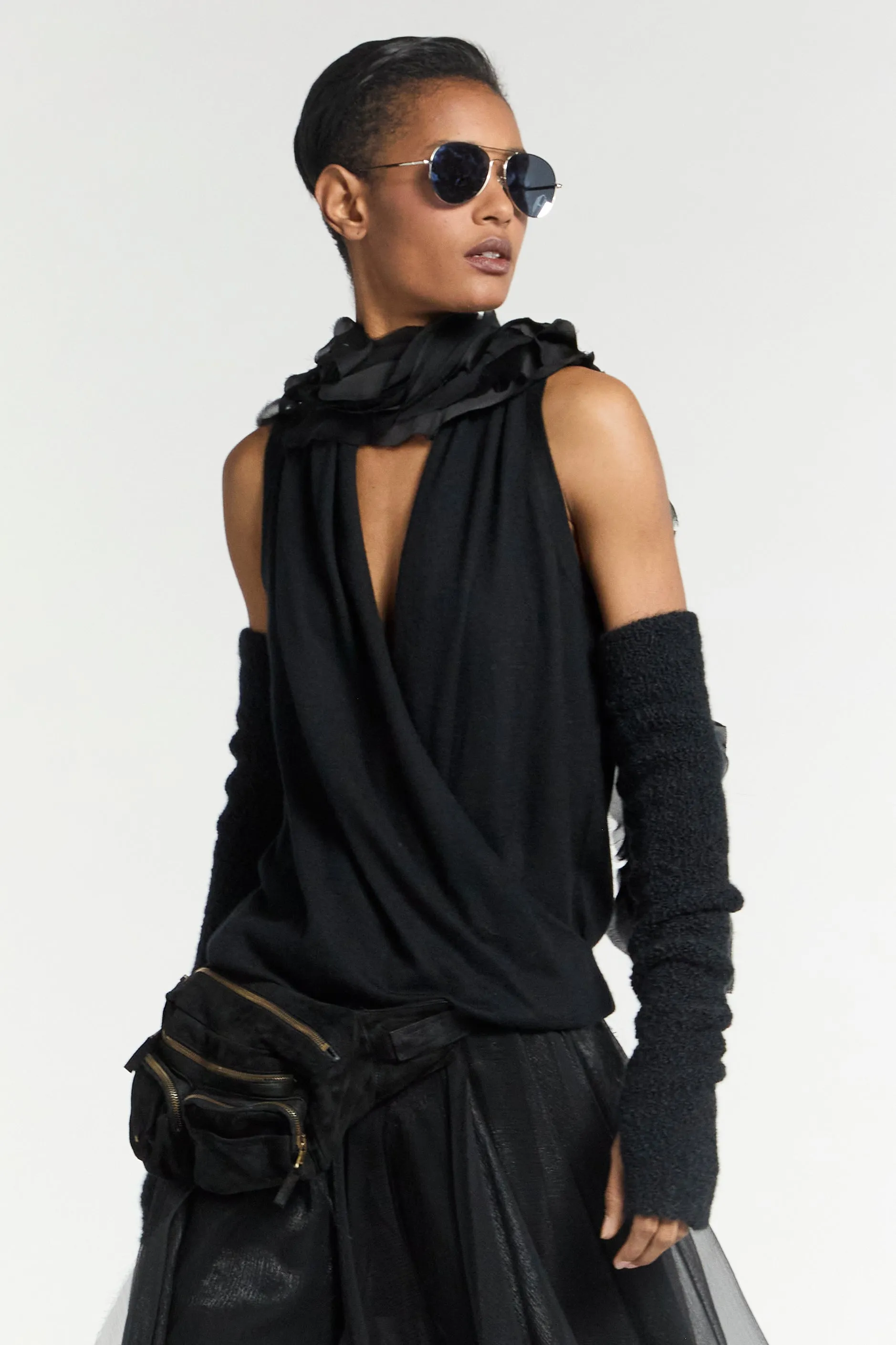 Frenckenberger Sleeveless Cross Front Cashmere Shirt