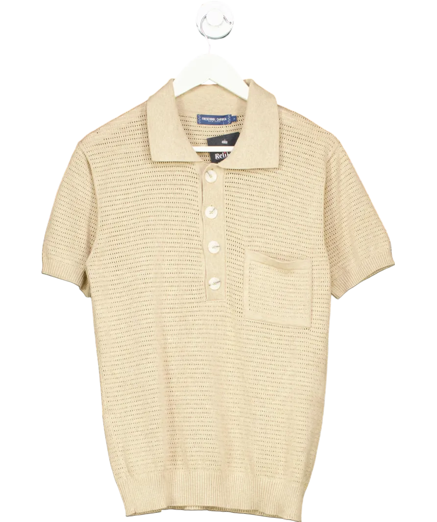 Frescobol Carioca Beige Clemente Crochet Knit Polo Shirt UK L