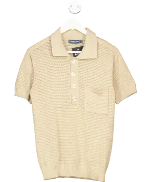 Frescobol Carioca Beige Clemente Crochet Knit Polo Shirt UK L