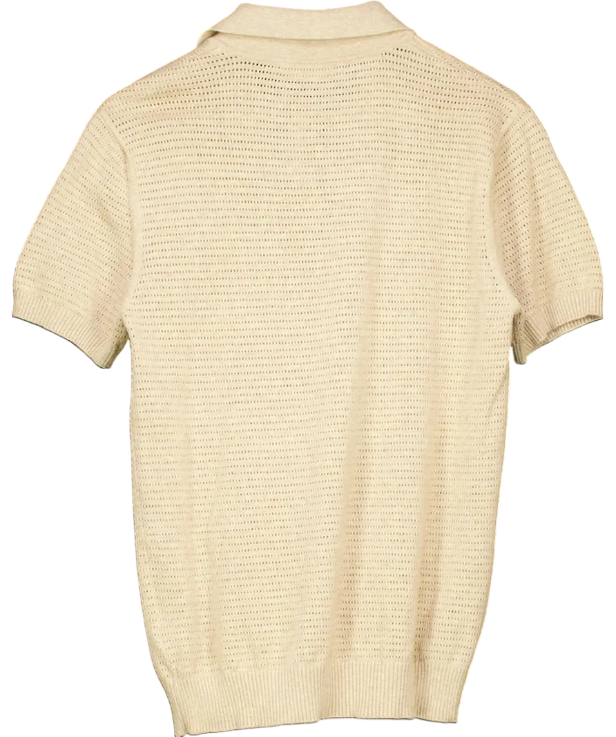 Frescobol Carioca Beige Clemente Crochet Knit Polo Shirt UK L
