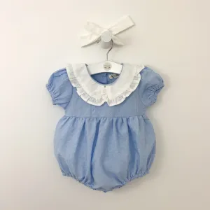 Frill Collar Romper with Headband-- Blue